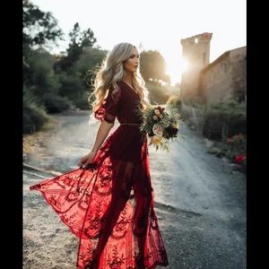 Dresses - Mesmerizing Wine Red Lace Maxi Romper! New! OS Dresses - Mesmerizing Wine Red Lace Maxi Romper! New! OS